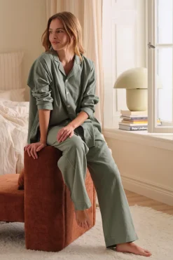 Ellos Home Pyjamasskjorte Long Sleeve Shirt Elly i genanvendt halvlinned^ Homewear