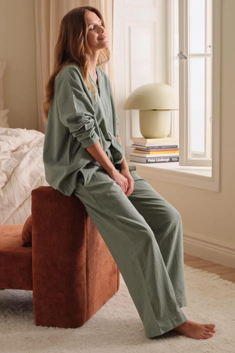 Ellos Home Pyjamasskjorte Long Sleeve Shirt Elly i genanvendt halvlinned^ Homewear