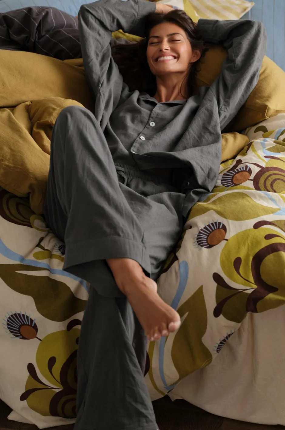 Ellos Home Pyjamasskjorte Long Sleeve Shirt Elly i genanvendt halvlinned^ Homewear