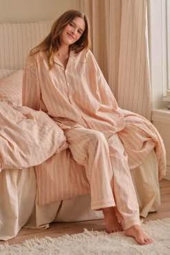 Ellos Home Pyjamasskjorte Elly Stripe i genanvendt halvlinned^ Homewear