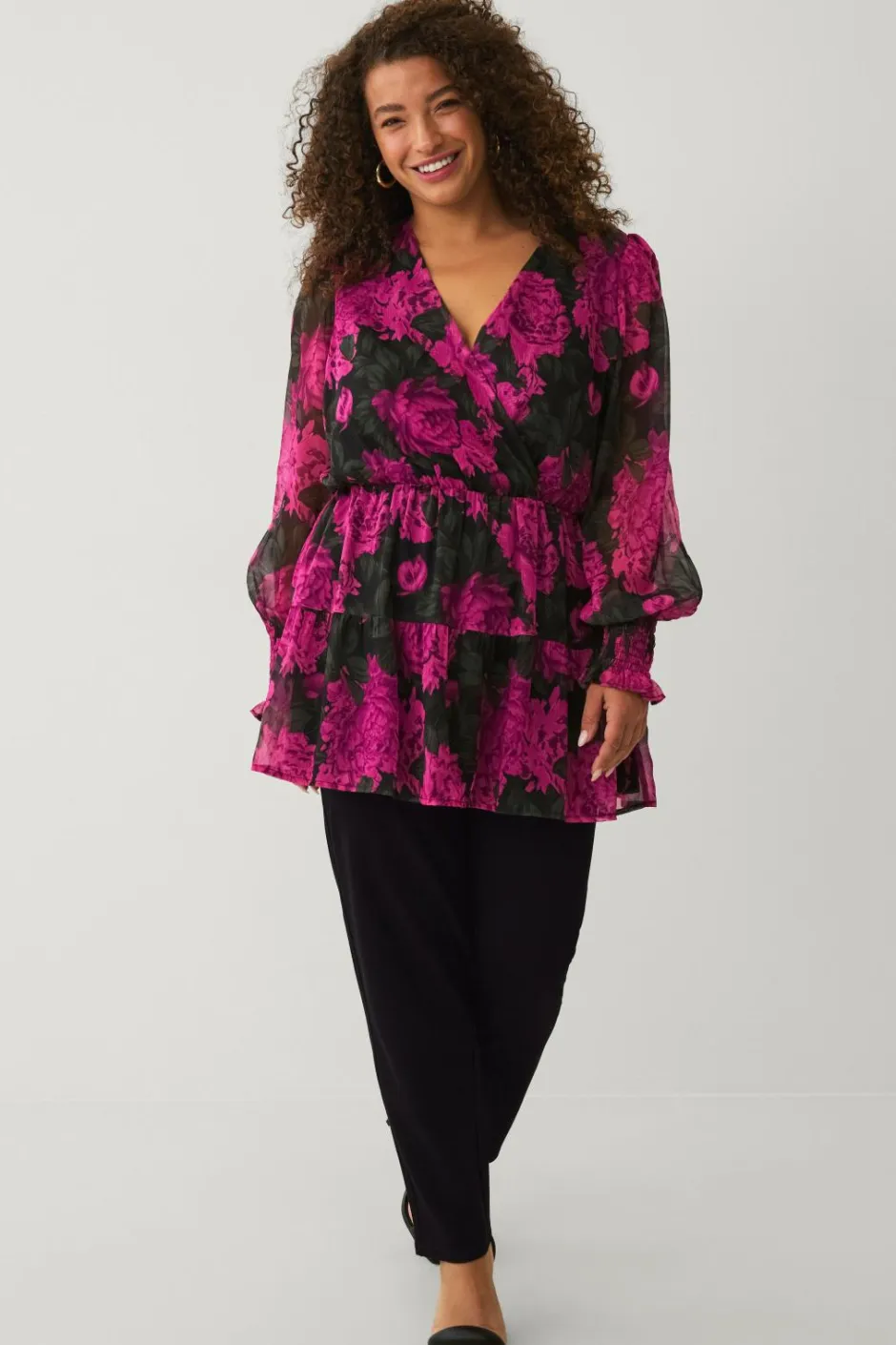 New Plus collection Tunika i chiffon med ballonærme Dame Tunikaer|Skjorter & Bluser