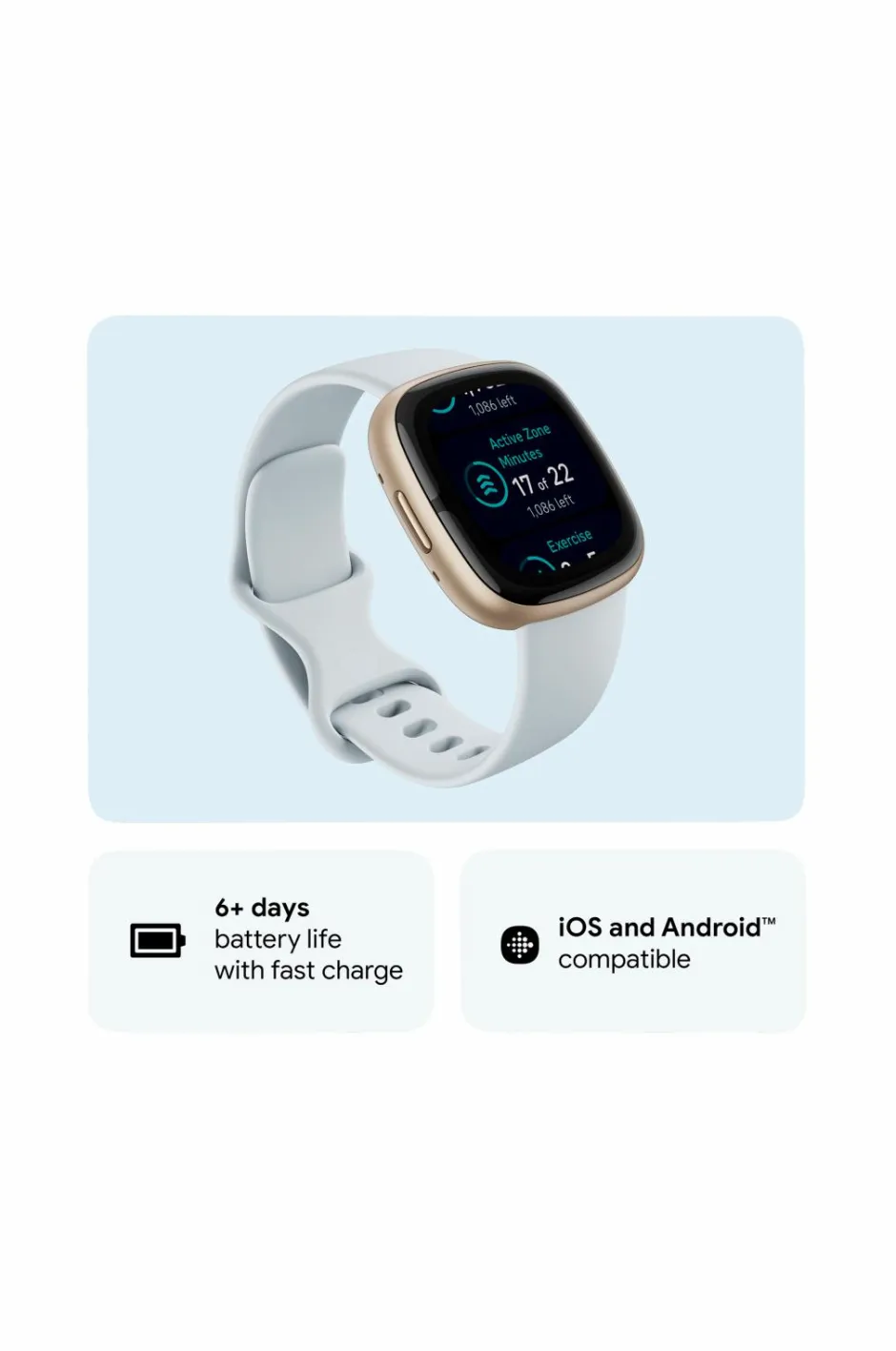 Fitbit Sense 2, Blue Mist/Soft Gold^Dame Ure|Ure