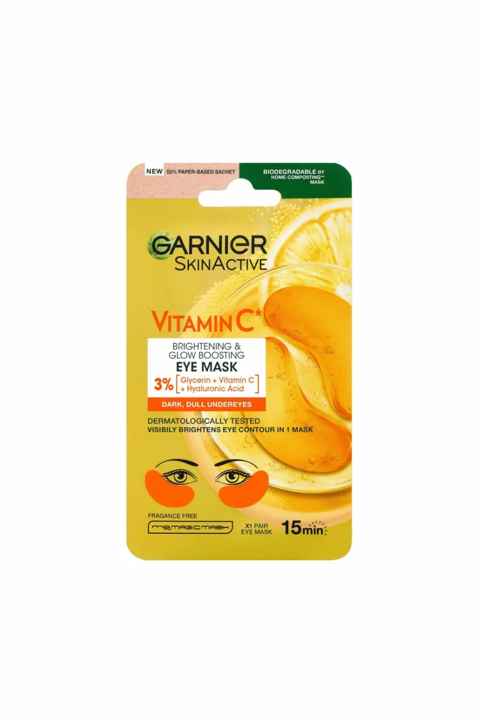 Garnier Skinactive Vitamin C* Brightening & Glow Boosting Eye Sheet Mask For Dark , Dull Undereyes^ Ansigtspleje|Ansigtspleje