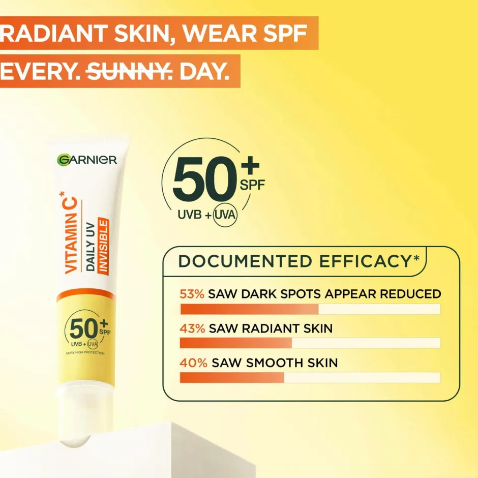 Garnier Vitamin C* Glow-Boosting Daily UV Fluid SPF50+ For Dull Skin Invisible 40 Ml^ Ansigtspleje|Ansigtspleje