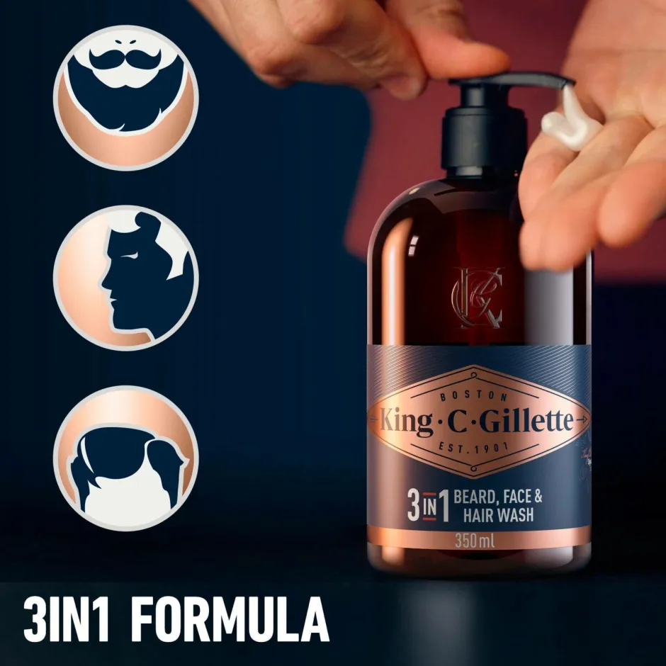 Gillette 3-in-1 Beard, Face & Hair Wash^ Ansigtspleje|Ansigtspleje