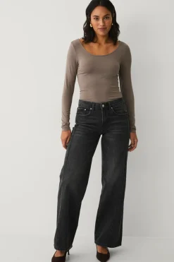 Gina Tricot Jeans Low Wide Front Seam^Dame Jeans