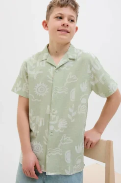 New Junior Skjorte jorLuke Crinkle Aop Shirt SS Jnr Børn Skjorter