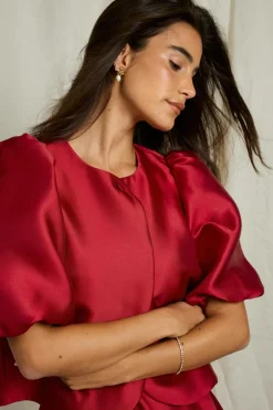 Joelle Bolero-bluse i satin^Dame Skjorter & Bluser