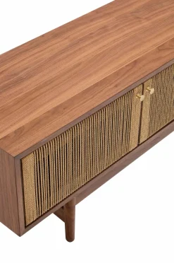 Hot Elan Tv skab 3 døre finer og massiv valnød og snor 200 x 50 cm Fsc 100% Fsc Tv-Bænke