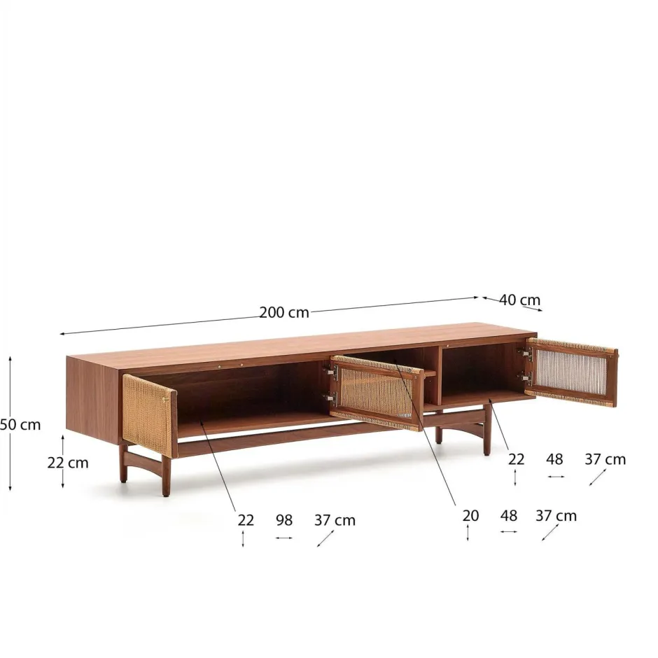 Hot Elan Tv skab 3 døre finer og massiv valnød og snor 200 x 50 cm Fsc 100% Fsc Tv-Bænke