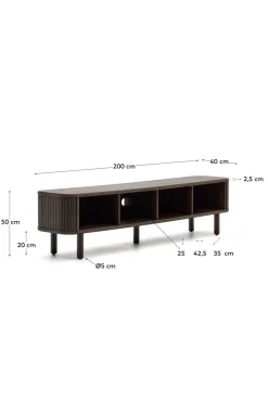 Kave Home Mailen tv-bord med 2 døre i askefinér med mørk finish 200 x 50 cm^ Tv-Bænke