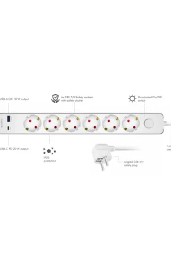 Hot Forlængerledning 6-vejs + USB-A/USB-C Lampetilbehør