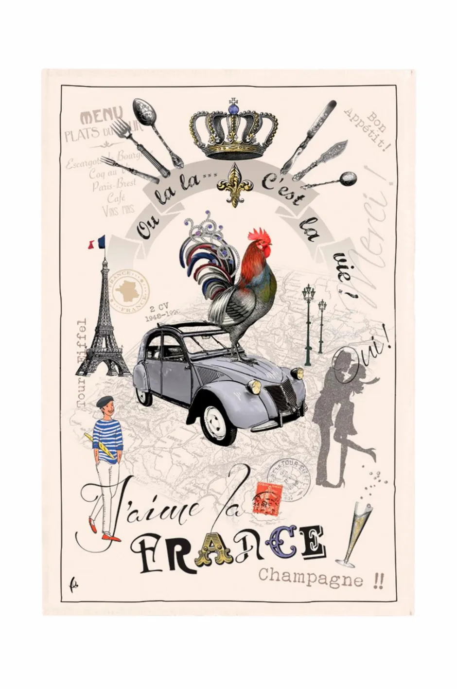 Maison Vivaraise Køkkenhåndklæde France Panorama 48 X 72^ Køkkentekstiler