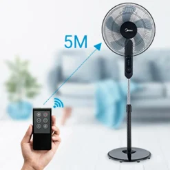 Midea Gulvvifte 3 hastigheder og fjernbetjening, sort^ Husholdningselektronik