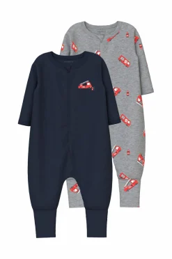 Name it baby Pyjamasoverall nbmNightsuit Zip FF Firetruck NO 2-pak^Børn Nattøj & Homewear