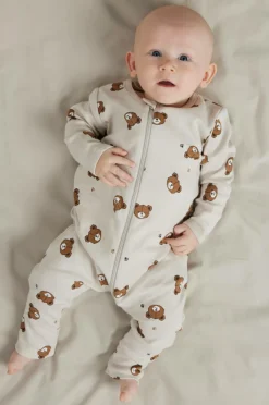 Sale baby Pyjamasoverall nbnNightsuit Zip FF Pumice Bear 2-pak Børn Nattøj & Homewear