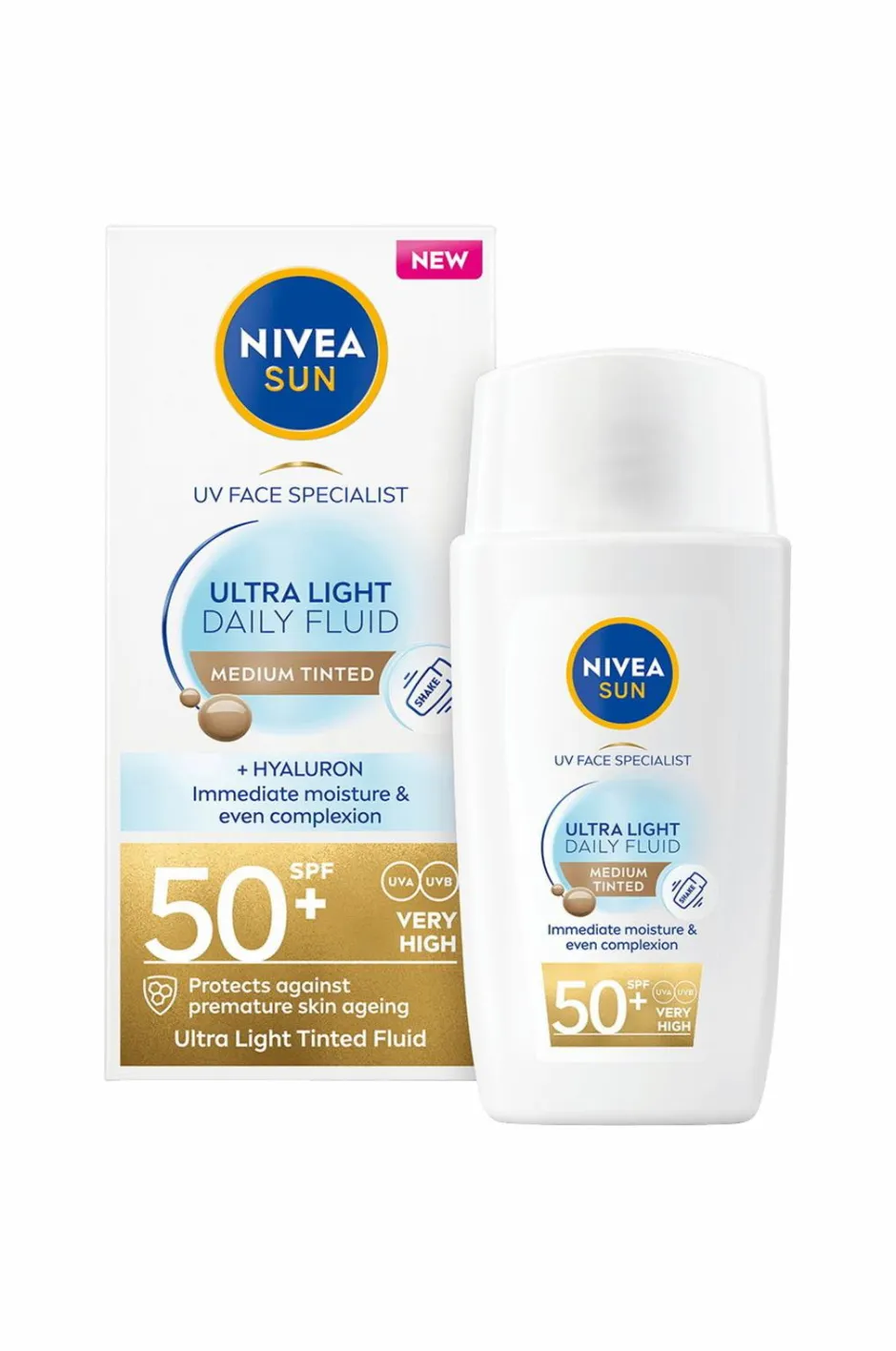 Nivea UV Face Daily Fluid Medium Tinted Spf 50+ 40Ml^ Kropspleje|Kropspleje
