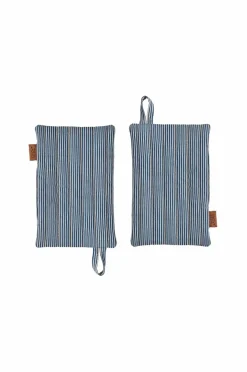 Hot Grydelapper - sæt med 2 Striped Demin Køkkentekstiler