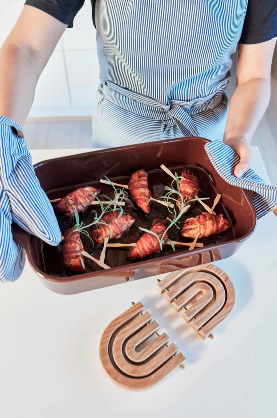 Hot Grydelapper - sæt med 2 Striped Demin Køkkentekstiler