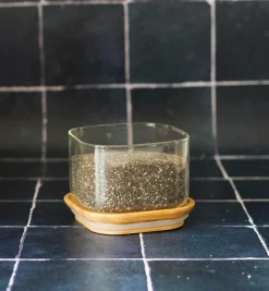 Pebbly Firkantede dåser med bambuslåg 500 ml^ Køkkenopbevaring