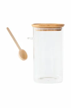 Outlet Høj glasbeholder med bambuslåg og måleske - 1400 ml Køkkenopbevaring