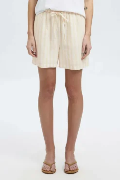 Selected FEMME Hørshorts slfLuisa MW Linen Blend Striped^Dame Shorts