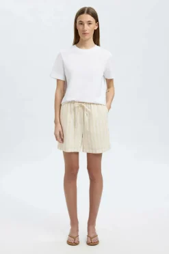 Selected FEMME Hørshorts slfLuisa MW Linen Blend Striped^Dame Shorts