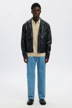 Clearance Trøje slhDane LS Knit Struc Half Zip Polo Trøjer