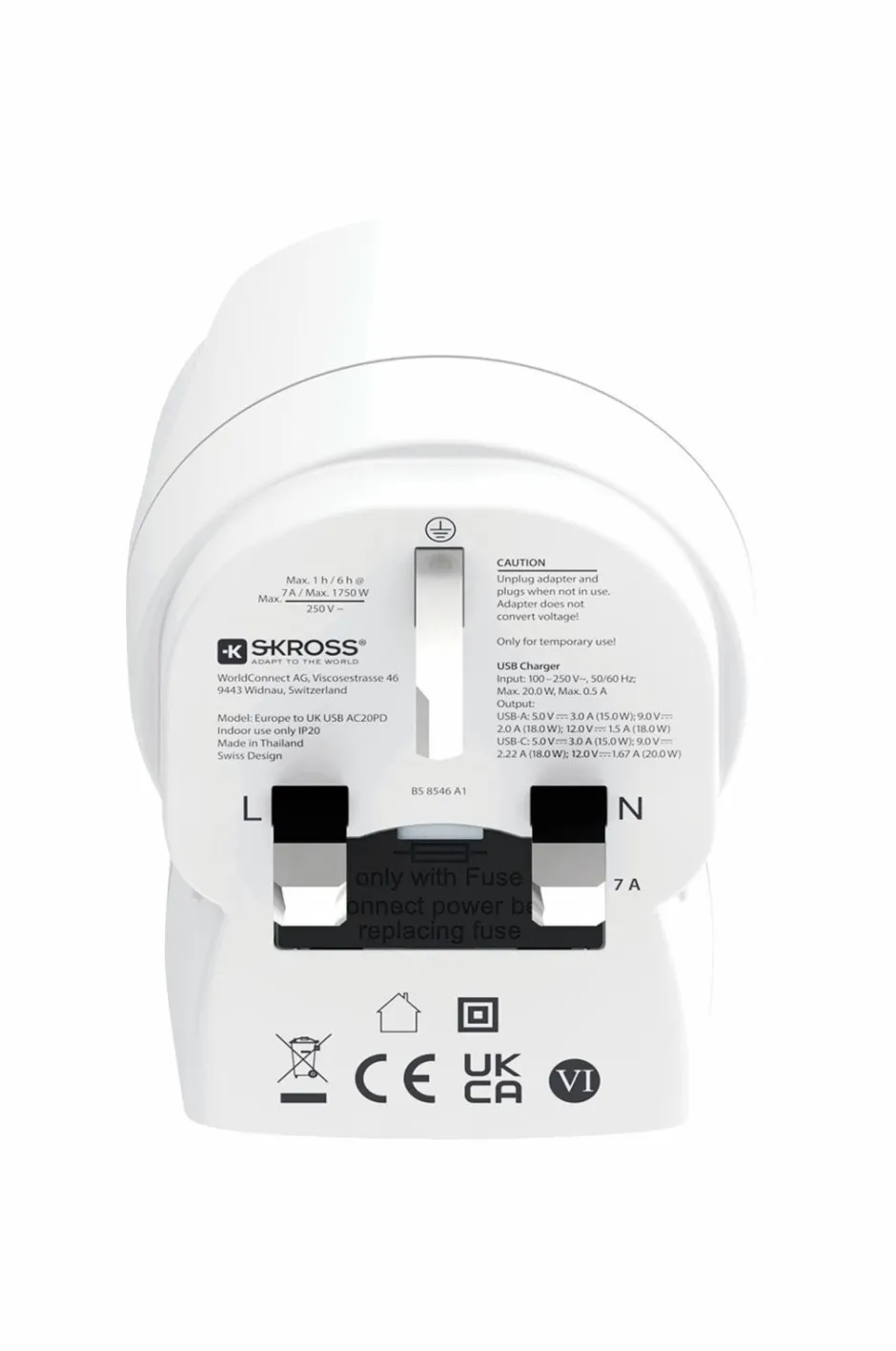 SKROSS Rejseadapter USB-A/USB-C 20W^ Mobiltelefoner, Tablets & Tilbehør