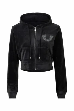 True Religion Hættetrøje Branded Crystal Velour Zip^Dame Sweatshirts & Hoodies